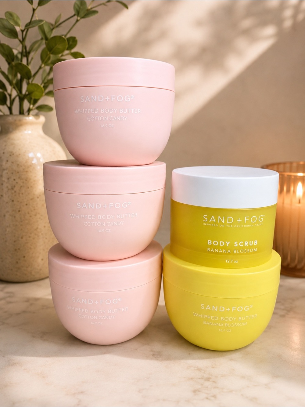Sand + fog 3 cotton candy body butter 1 banana blossom body butter &banana scrub